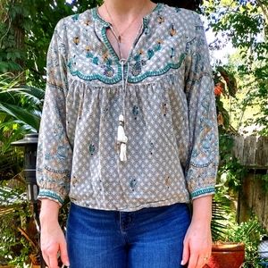 Lucky Brand Bohemian Embroidered Blouse